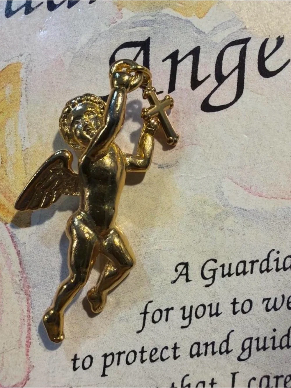 Vintage Gold Guardian Angel Pin - Faith-Inspired Women’s Jewelry